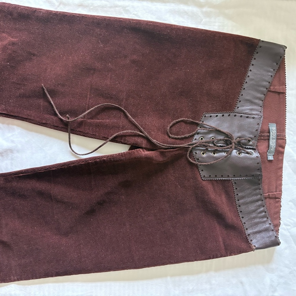 Bisou Bisou Corduroy Pants with Leather Trim - Picture 3 of 7